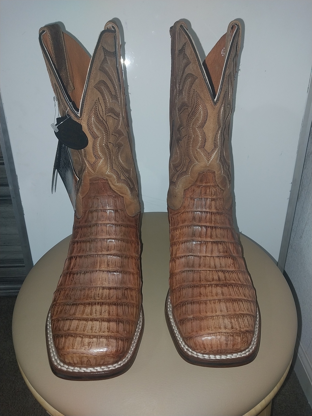 Dan Post Tan Brown Crocodile-Embossed Western Boots